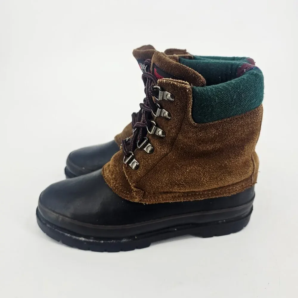 Northwest Territory ThermoLite Leather Suede Duck Boot Black Tan Rubber Womens 5